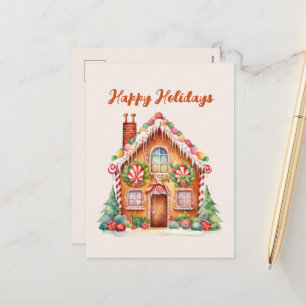 Festive Christmas gingerbread watercolor  Holiday Postcard