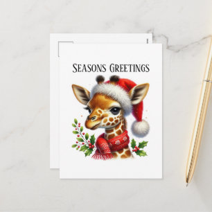 Festive Christmas giraffe Merry Christmas  Holiday Postcard