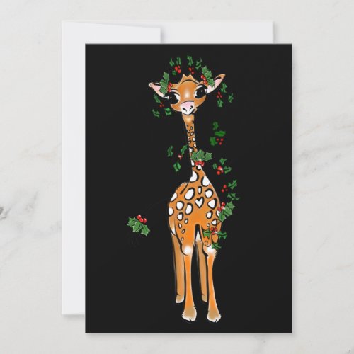 Festive Christmas Giraffe red green garland Holiday Card