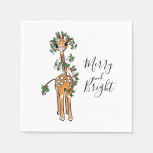 Festive Christmas giraffe, red green garland Napkins