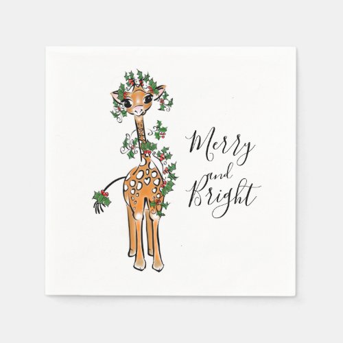 Festive Christmas giraffe red green garland  Napkins