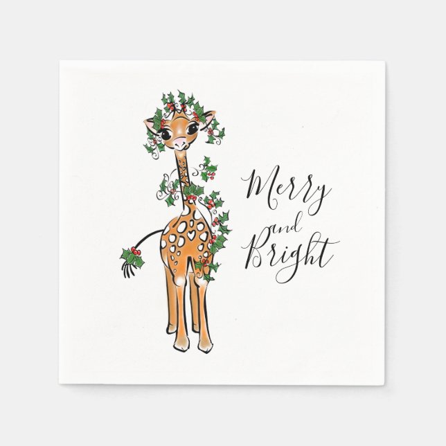 Festive Christmas giraffe, red green garland  Napkins (Front)