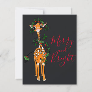 Festive Christmas Giraffe, red green garland Note Card