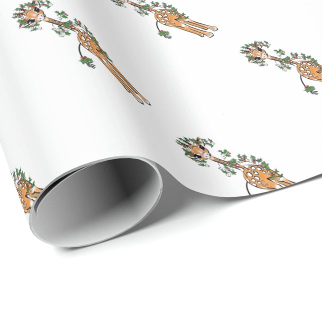 Festive Christmas Giraffe, red green garland Wrapping Paper (Roll Corner)