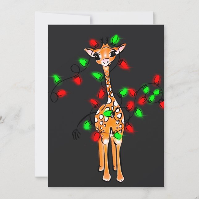 Festive Christmas Giraffe-red green twinkle lights Invitation (Front)