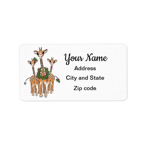 Festive Christmas Giraffe red green wreath Label