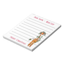 Festive Christmas giraffe, Santa’s wish list  Note