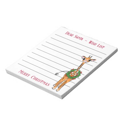 Festive Christmas giraffe Santas wish list  Note