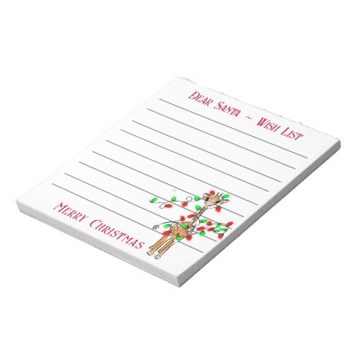 Festive Christmas giraffe Santas wish list  Notepad