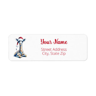 Festive Christmas Giraffe wearing a Santa hat Label