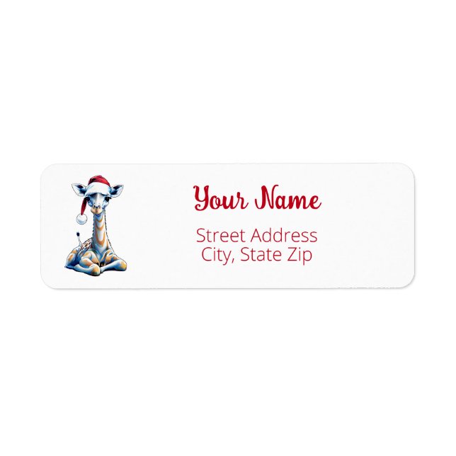 Festive Christmas Giraffe wearing a Santa hat Label (Front)