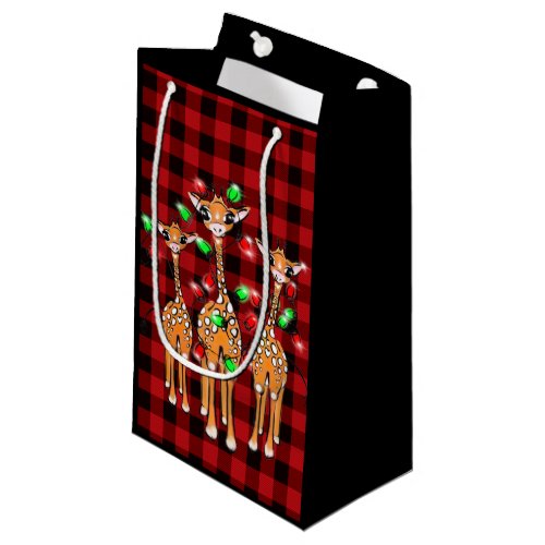 Festive Christmas giraffes red black plaid  Small Gift Bag