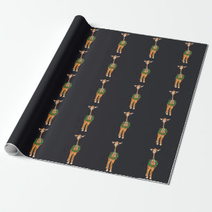 Festive Christmas Giraffes, red green Holly wreath Wrapping Paper