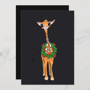 Festive Christmas Giraffes with Holly wreath Holiday Card