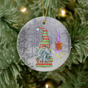 festive Christmas gnome add sentiment Ceramic Ornament