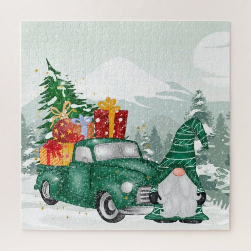 festive Christmas gnome and truck Holiday Jigsaw Puzzle