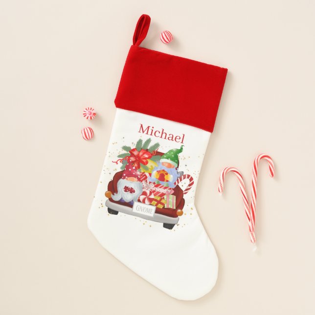 Festive Christmas gnome car add name Christmas Stocking (Front)