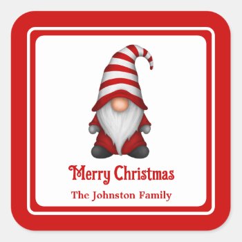 Festive Christmas Gnome Holiday Square Sticker by NoteworthyPrintables at Zazzle