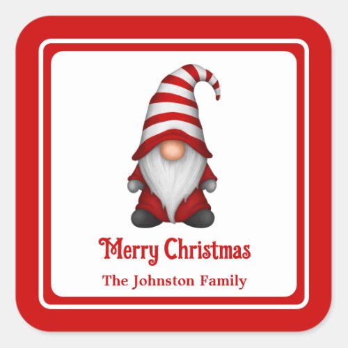 Festive Christmas Gnome Holiday Square Sticker