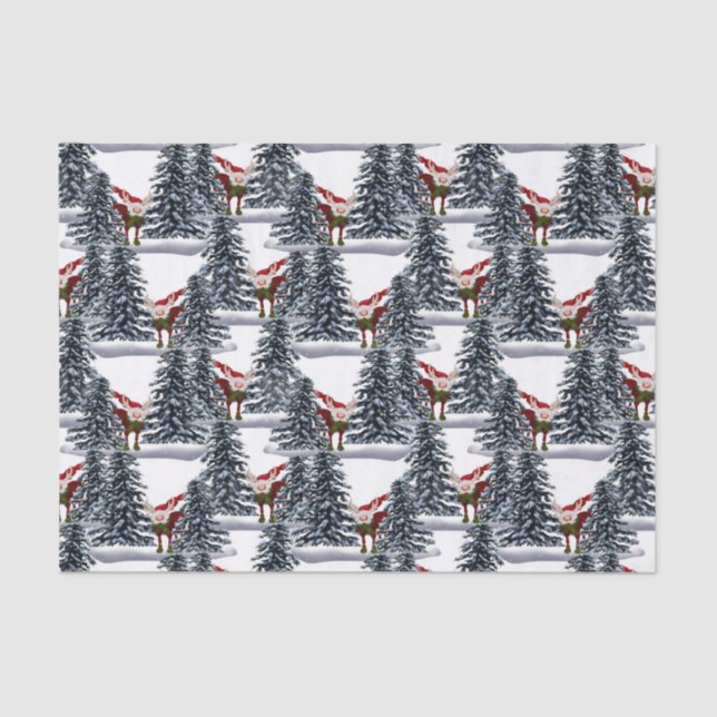festive Christmas gnome moose tiled Tissue Paper (Front)