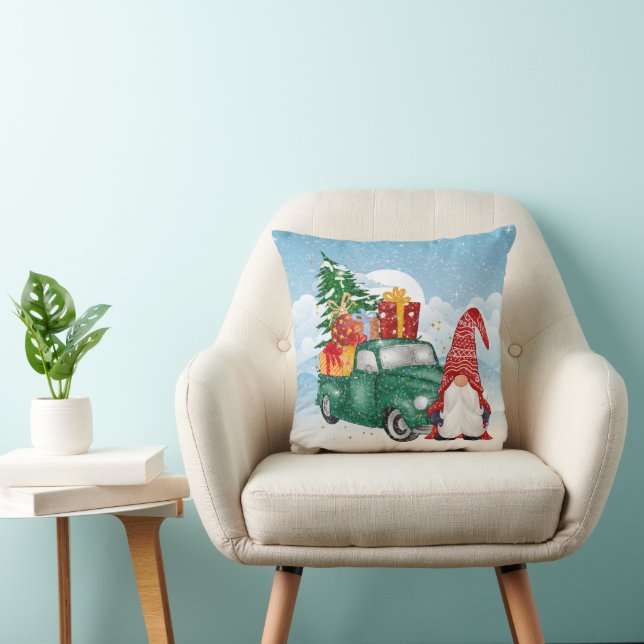 festive Christmas gnome truck Holiday decor Throw Pillow (Chair)