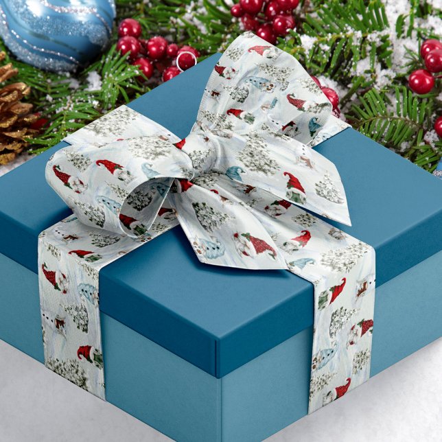 Festive Christmas Gnomes Cute Watercolor Satin Ribbon (Creator Uploaded)