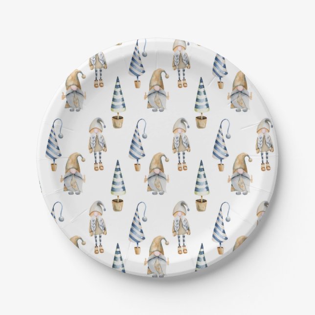 Festive Christmas Gnomes Design Paper Plates (Front)