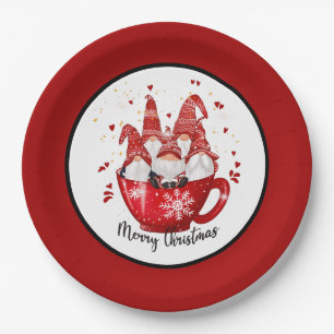 festive Christmas gnomes Holiday Paper Plates