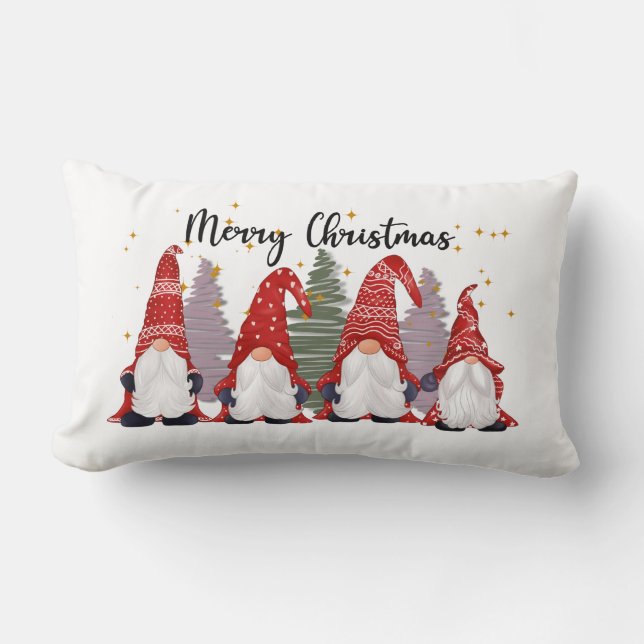 Festive Christmas gnomes Holiday Throw Pillow (Front)
