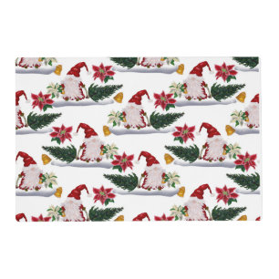 Festive Christmas Gnomes, Poinsettia and Bells Placemat