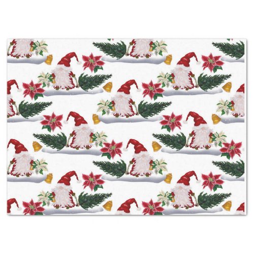 Festive Christmas Gnomes Poinsettia and Bells  Tissue Paper