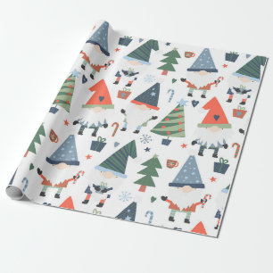 Festive Christmas Gnomes Trees Candy Canes Wrapping Paper