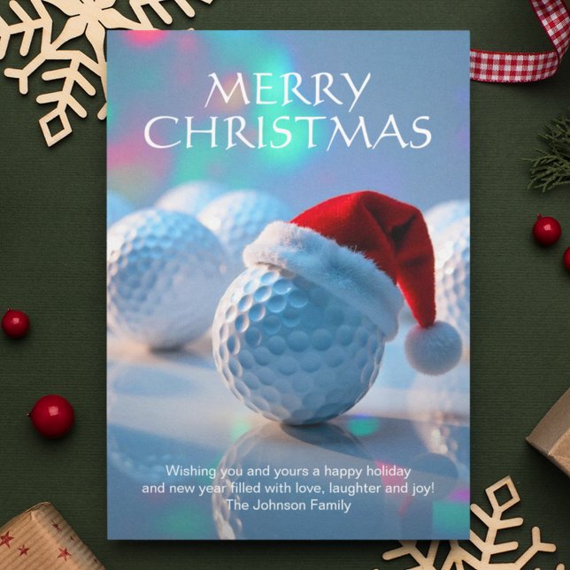 Festive Christmas Golf Ball with Santa Hat Photo Holiday Card (Creator Uploaded)