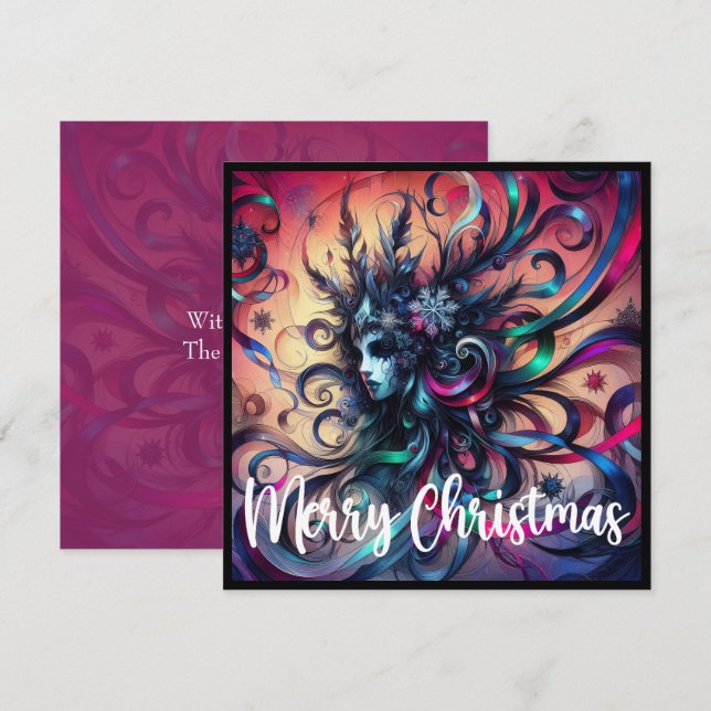 Festive Christmas Goth in Ribbons Ice Crystals  Holiday Card (Front/Back)