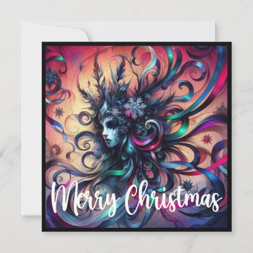Festive Christmas Goth in Ribbons Ice Crystals  Holiday Card