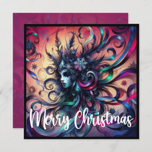 Festive Christmas Goth in Ribbons Ice Crystals  Holiday Card