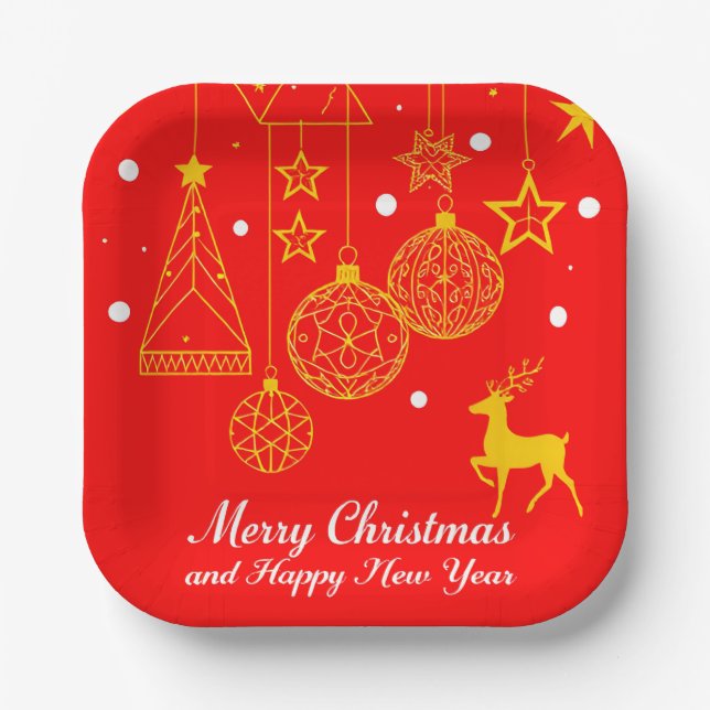 Festive Christmas Graphic With Ornaments Paper Plates (Front)