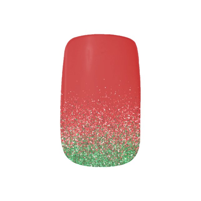 Festive Christmas Green and Red Glitter Minx Nail Art (Left Thumb)