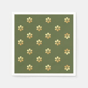 Festive Christmas Green & Floral Gold Napkins