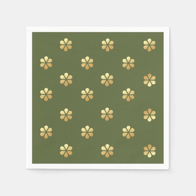 Festive Christmas Green & Floral Gold  Napkins (Front)