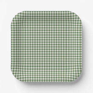 Festive Christmas Green Gingham Plaid Holiday Paper Plates