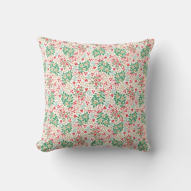 Festive Christmas Greenery And Red Berries Throw Pillow (Front)