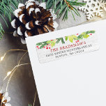 Festive Christmas Greenery Berries Return Address Label<br><div class="desc">Festive and rustic with wood texture print and watercolor greenery with berries decorate along the top. A classic typography overlay in red and dark gray. Message me if you need assistance or have any special requests.</div>
