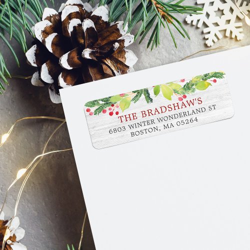 Festive Christmas Greenery Berries Return Address Label