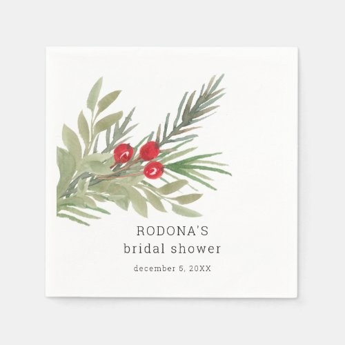 Festive Christmas Greenery Bridal Shower Napkins