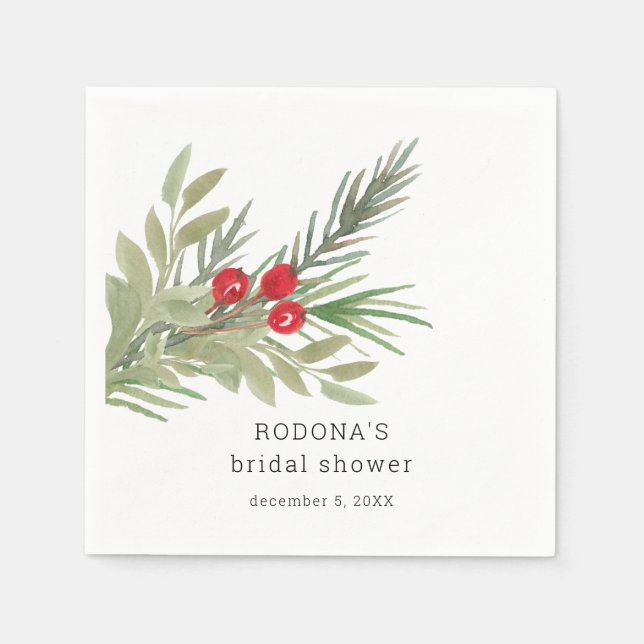 Festive Christmas Greenery Bridal Shower Napkins (Front)