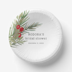 Festive Christmas Greenery Bridal Shower Paper Bowls