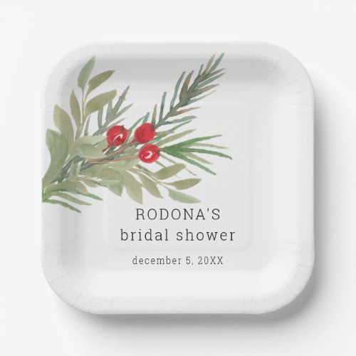 Festive Christmas Greenery Bridal Shower Paper Plates