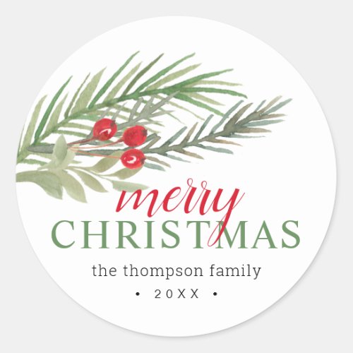 Festive Christmas Greenery Classic Round Sticker