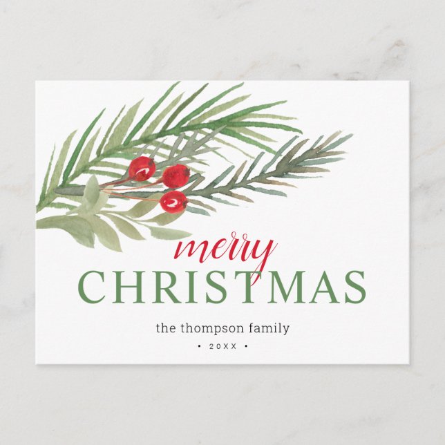 Festive Christmas Greenery Holiday Postcard (Front)